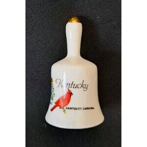 VTG Miniature Ceramic Bell Kentucky State Flower Bird Goldenrod Cardinal